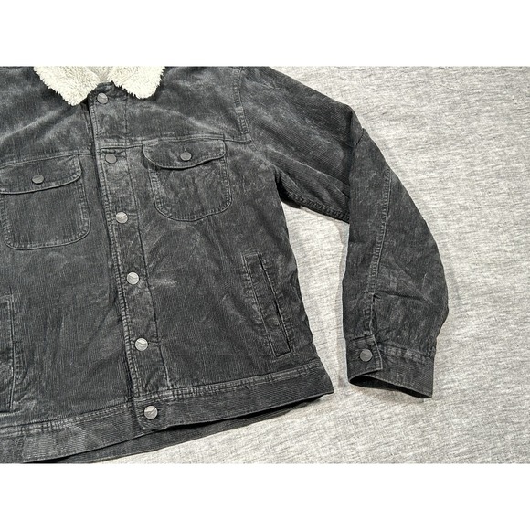 Outerknown Paz Corduroy Trucker Jacket Mens Medium Black Sherpa Cotton Hemp - Picture 5 of 15